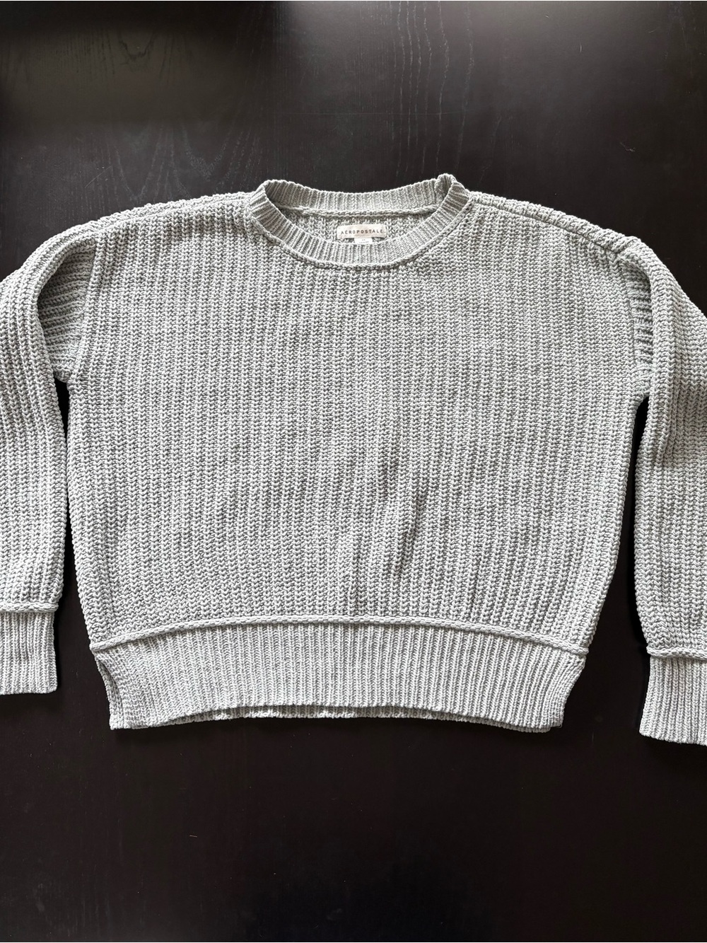 Aeropostale Blue Gray Waffle Knit Cropped Crewneck Sweater